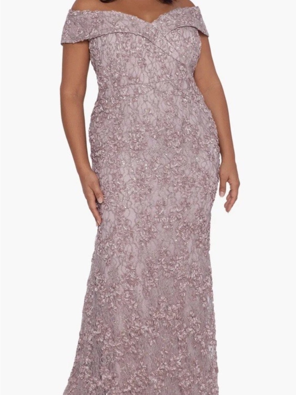 Xscape Dusty Rose Lace Embellished Evening Dress